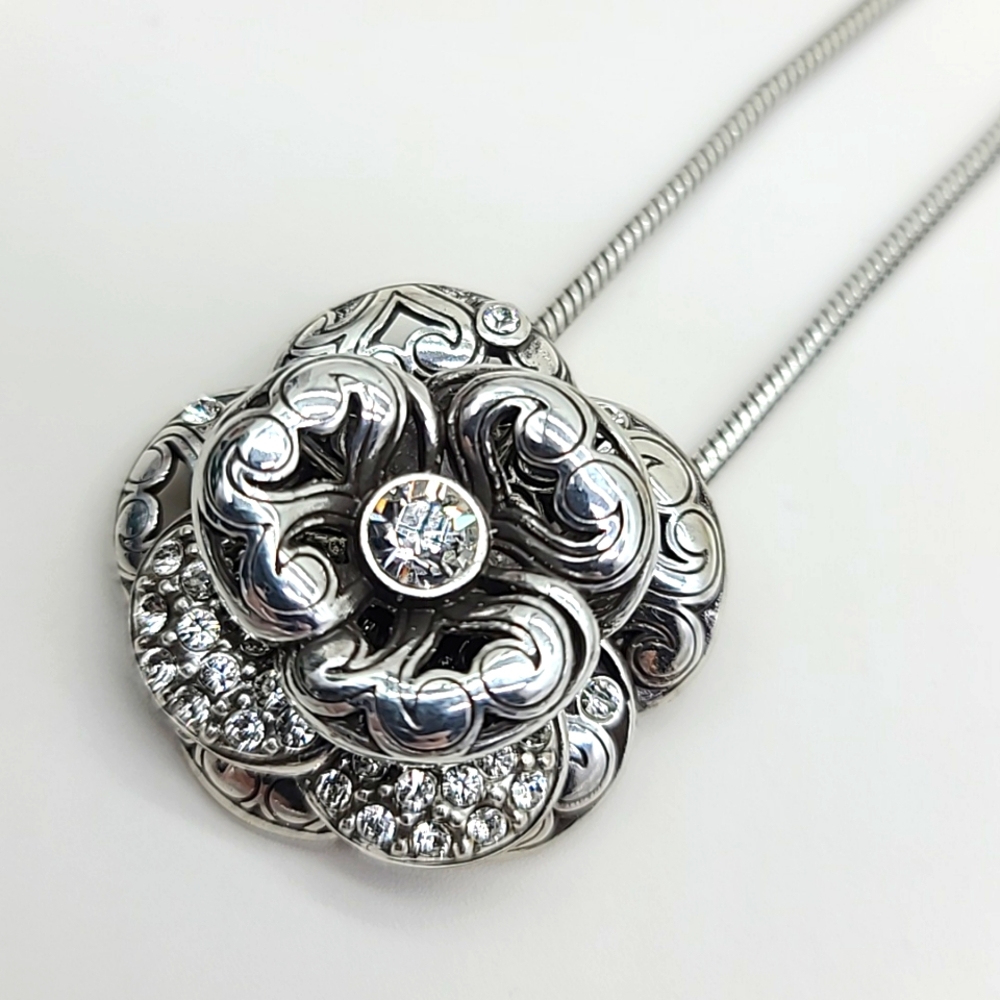 Brighton "SERENE ROSE" Multi-Layered Flower Pend w Swarovski Crystals & Scrolls! - Picture 1 of 13